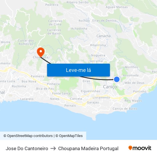 Jose Do Cantoneiro to Choupana Madeira Portugal map