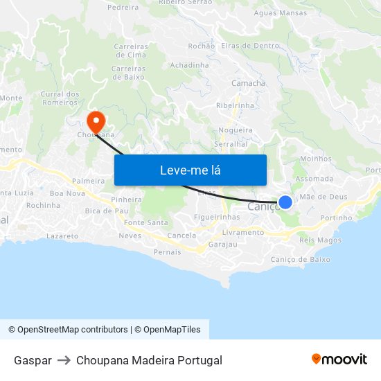 Gaspar to Choupana Madeira Portugal map