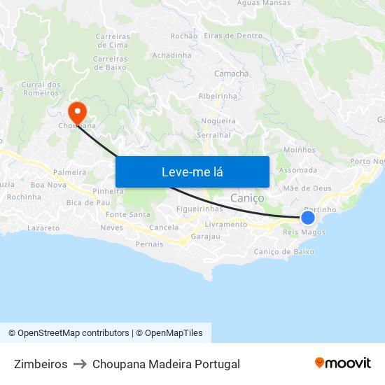 Zimbeiros to Choupana Madeira Portugal map