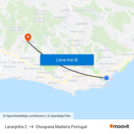 Laranjinha 2 to Choupana Madeira Portugal map