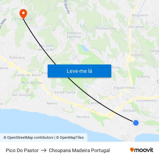 Pico Do Pastor to Choupana Madeira Portugal map