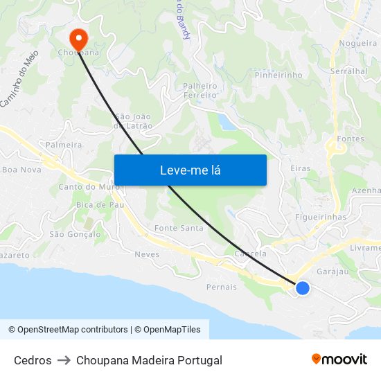 Cedros to Choupana Madeira Portugal map