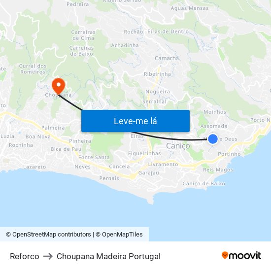 Reforco to Choupana Madeira Portugal map