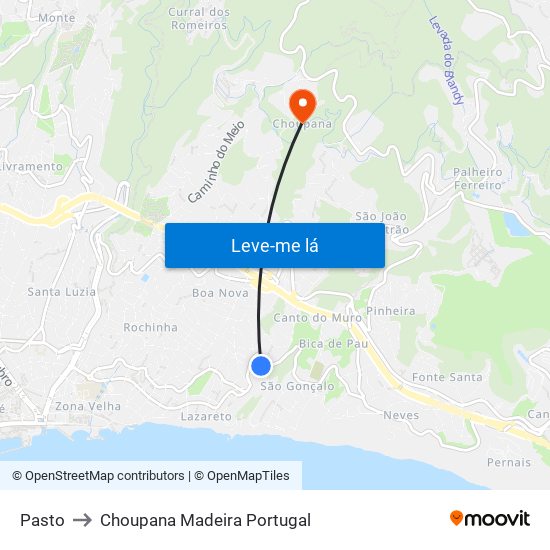 Pasto to Choupana Madeira Portugal map