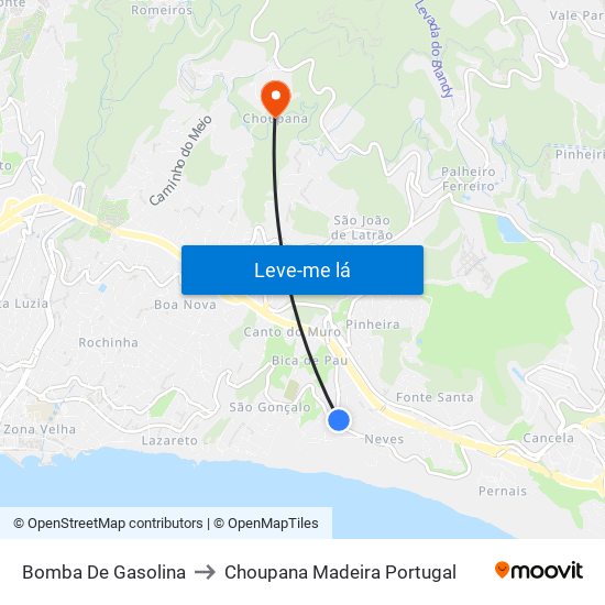 Bomba De Gasolina to Choupana Madeira Portugal map