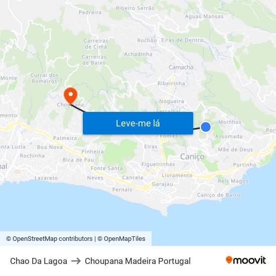 Chao Da Lagoa to Choupana Madeira Portugal map