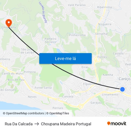 Rua Da Calcada to Choupana Madeira Portugal map