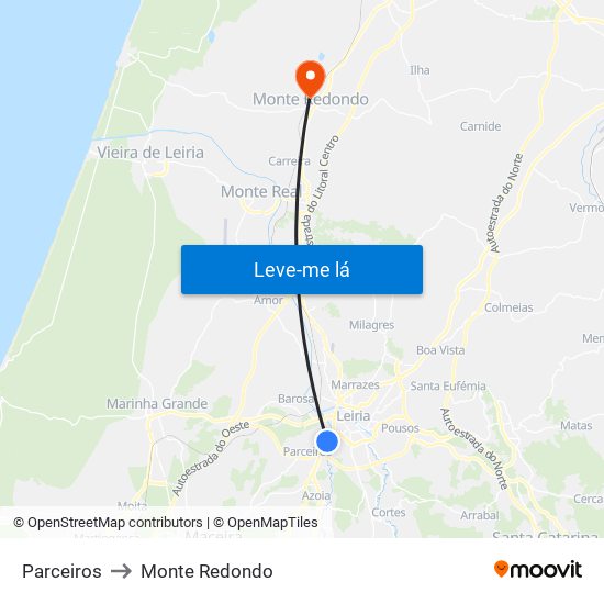 Parceiros to Monte Redondo map