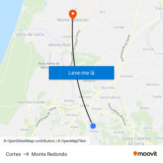 Cortes to Monte Redondo map