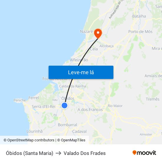 Óbidos (Santa Maria) to Valado Dos Frades map