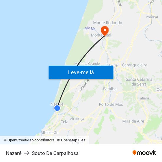 Nazaré to Souto De Carpalhosa map