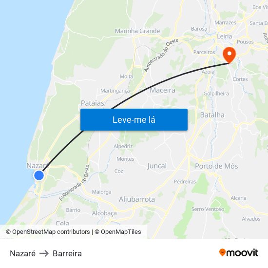 Nazaré to Barreira map