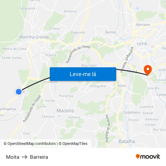 Moita to Barreira map