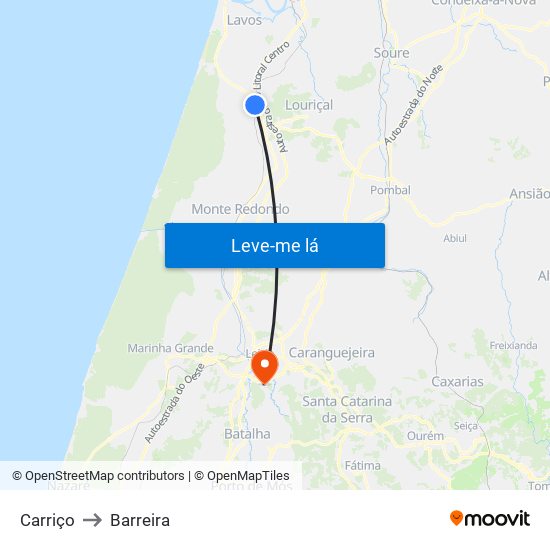 Carriço to Barreira map