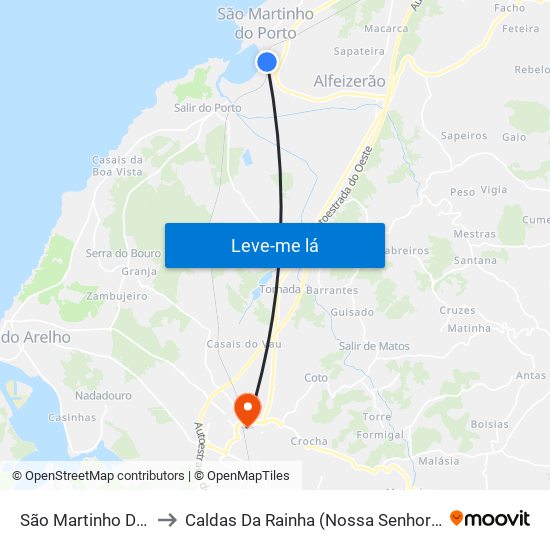 São Martinho Do Porto to Caldas Da Rainha (Nossa Senhora Do Pópulo) map