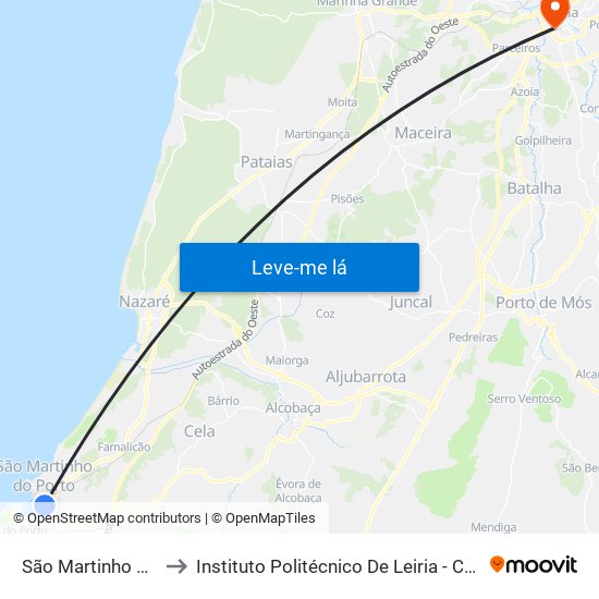 São Martinho Do Porto to Instituto Politécnico De Leiria - Campus 1 Esecs map