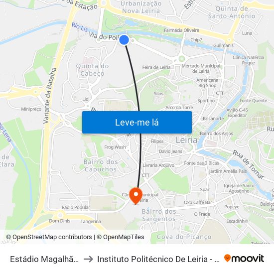 Estádio Magalhães Pessoa to Instituto Politécnico De Leiria - Campus 1 Esecs map