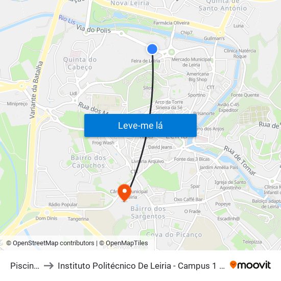 Piscinas to Instituto Politécnico De Leiria - Campus 1 Esecs map