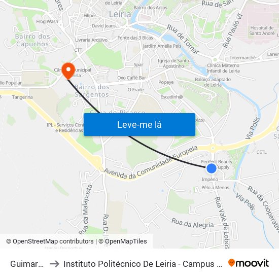 Guimarota to Instituto Politécnico De Leiria - Campus 1 Esecs map