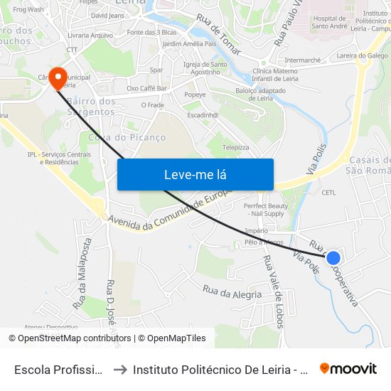 Escola Profissional / Isla to Instituto Politécnico De Leiria - Campus 1 Esecs map