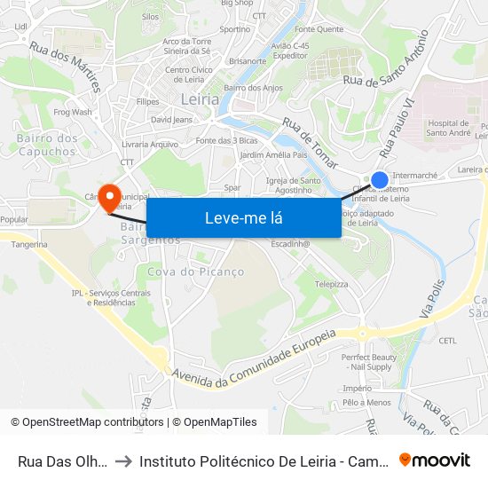 Rua Das Olhalvas to Instituto Politécnico De Leiria - Campus 1 Esecs map
