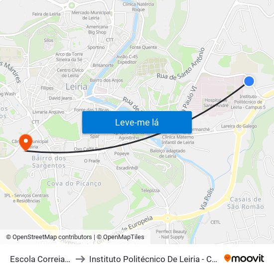 Escola Correia Mateus to Instituto Politécnico De Leiria - Campus 1 Esecs map