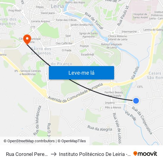 Rua Coronel Pereira Pascoal to Instituto Politécnico De Leiria - Campus 1 Esecs map