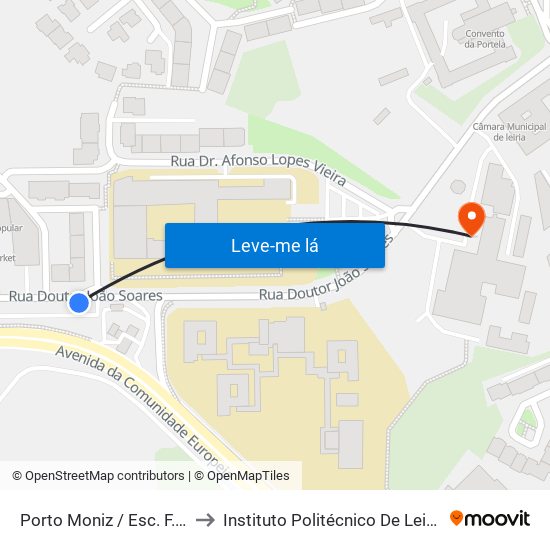 Porto Moniz / Esc. F. Rodrigues Lobo to Instituto Politécnico De Leiria - Campus 1 Esecs map