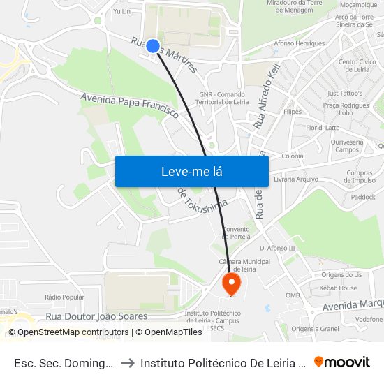 Esc. Sec. Domingos Sequeira to Instituto Politécnico De Leiria - Campus 1 Esecs map