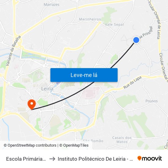 Escola Primária Andrinos to Instituto Politécnico De Leiria - Campus 1 Esecs map