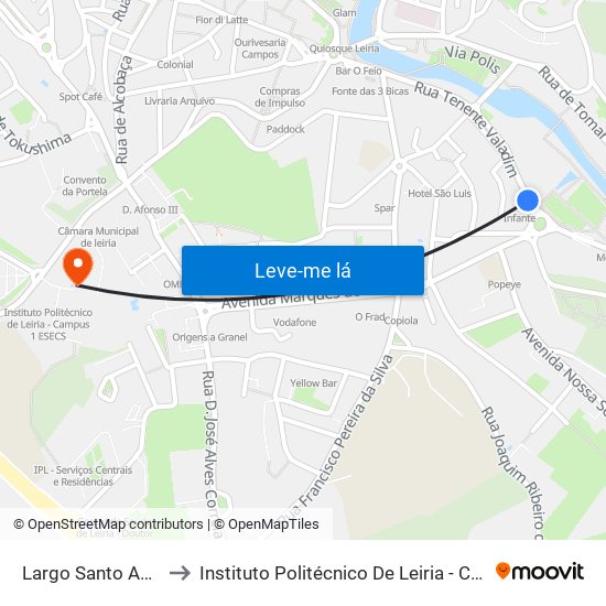 Largo Santo Agostinho to Instituto Politécnico De Leiria - Campus 1 Esecs map