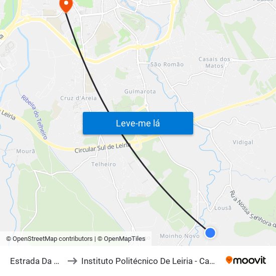 Estrada Da Ribeira to Instituto Politécnico De Leiria - Campus 1 Esecs map