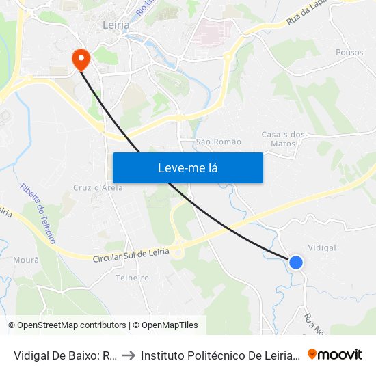 Vidigal De Baixo: Rua 29 Junho to Instituto Politécnico De Leiria - Campus 1 Esecs map