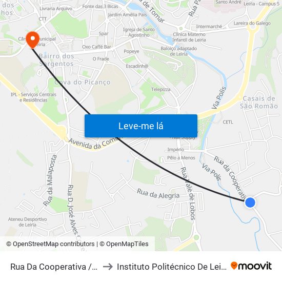 Rua Da Cooperativa / Casal Dos Matos to Instituto Politécnico De Leiria - Campus 1 Esecs map