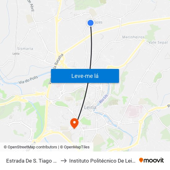 Estrada De S. Tiago / Igreja Marrazes to Instituto Politécnico De Leiria - Campus 1 Esecs map