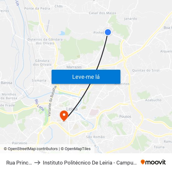 Rua Principal to Instituto Politécnico De Leiria - Campus 1 Esecs map