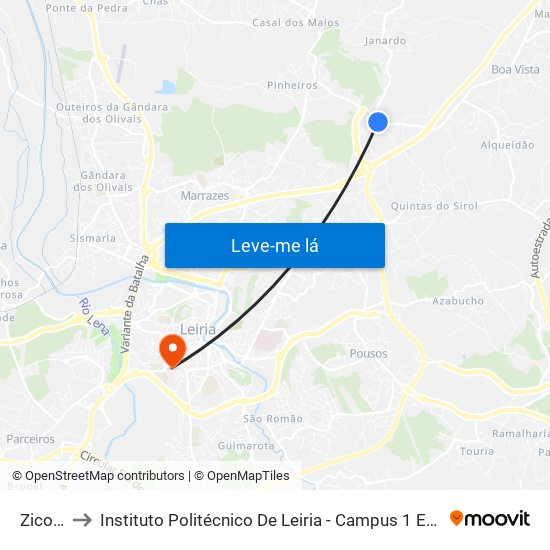 Zicofa to Instituto Politécnico De Leiria - Campus 1 Esecs map