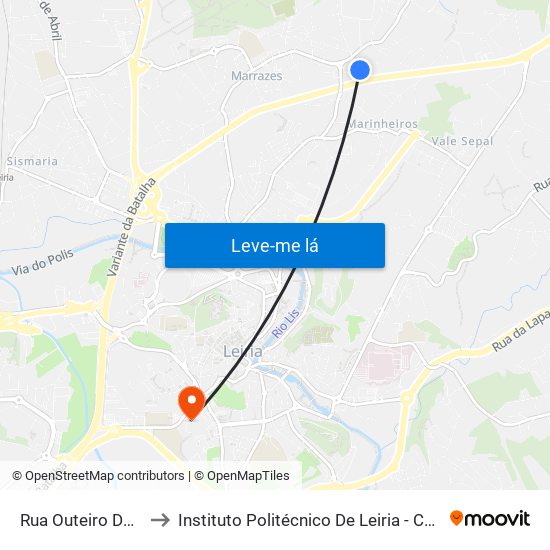 Rua Outeiro Do Pomar to Instituto Politécnico De Leiria - Campus 1 Esecs map