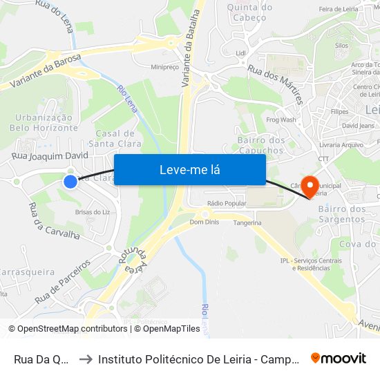 Rua Da Quinta to Instituto Politécnico De Leiria - Campus 1 Esecs map