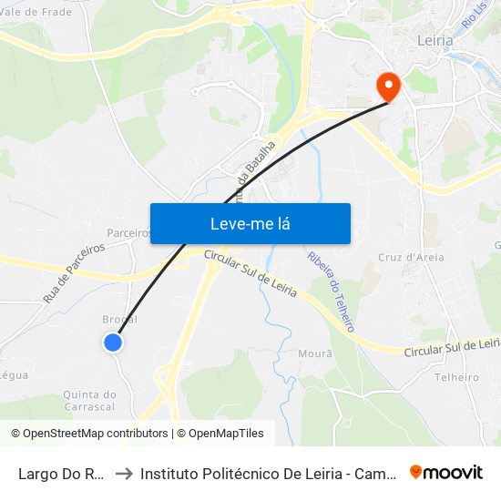 Largo Do Rossio to Instituto Politécnico De Leiria - Campus 1 Esecs map
