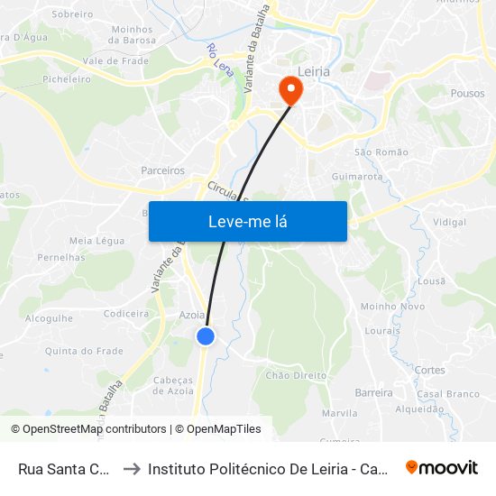 Rua Santa Catarina to Instituto Politécnico De Leiria - Campus 1 Esecs map