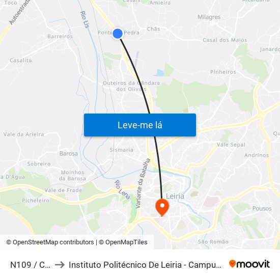 N109 / Chãs to Instituto Politécnico De Leiria - Campus 1 Esecs map