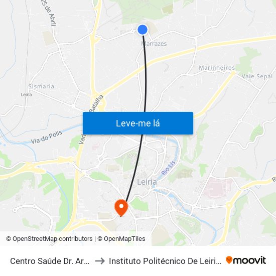 Centro Saúde Dr. Arnaldo Sampaio to Instituto Politécnico De Leiria - Campus 1 Esecs map