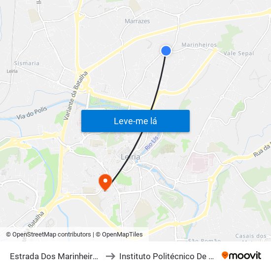 Estrada Dos Marinheiros / Travessa Oliveiras to Instituto Politécnico De Leiria - Campus 1 Esecs map