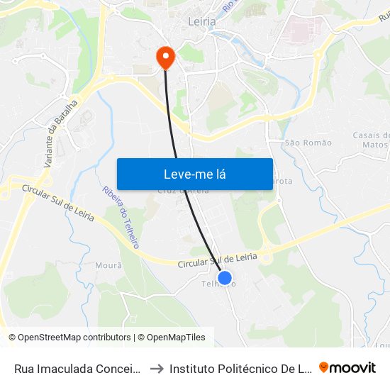 Rua Imaculada Conceição / Escola Primária to Instituto Politécnico De Leiria - Campus 1 Esecs map