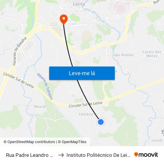Rua Padre Leandro De Sousa Saraiva to Instituto Politécnico De Leiria - Campus 1 Esecs map