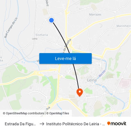 Estrada Da Figueira Da Foz to Instituto Politécnico De Leiria - Campus 1 Esecs map