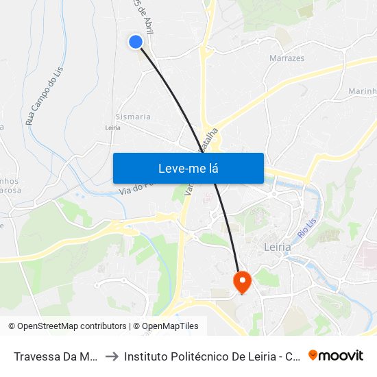 Travessa Da Maligueira to Instituto Politécnico De Leiria - Campus 1 Esecs map