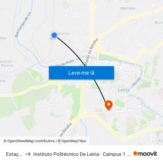 Estação to Instituto Politécnico De Leiria - Campus 1 Esecs map