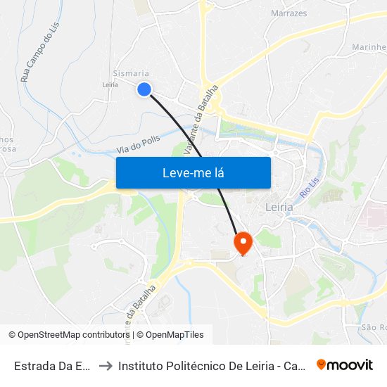 Estrada Da Estação to Instituto Politécnico De Leiria - Campus 1 Esecs map